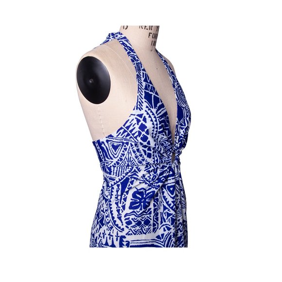 Vintage 60s 70s Hawaii Nei Hawaiian Blue White Halter Maxi Sundress Dress - Picture 8 of 16